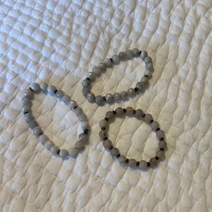 Gray Beaded Bracelet Set with Elastic Band